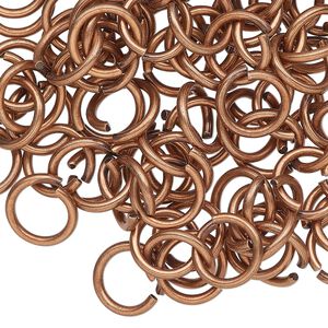 Jump ring, antique copper-finished brass, 10mm round, 7.3mm inside diameter, 15 gauge. Sold per pkg of 100.