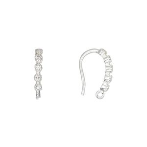 Ear wire fishhook 1pkg2 sterling silver / cubic zirconia, 15mm / open loop, 17 gauge clear 1 pair