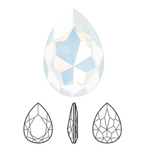Fancy stone 1pk white opal foil back, Crystal Passions® 30x20mm pear 4327