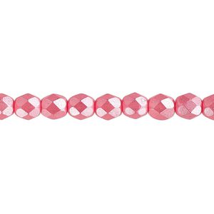 Bead, Czech fire-polished dipped décor glass, opaque pearlescent dusty rose, 6mm faceted round. Sold per pkg of 1,200 (1 mass).