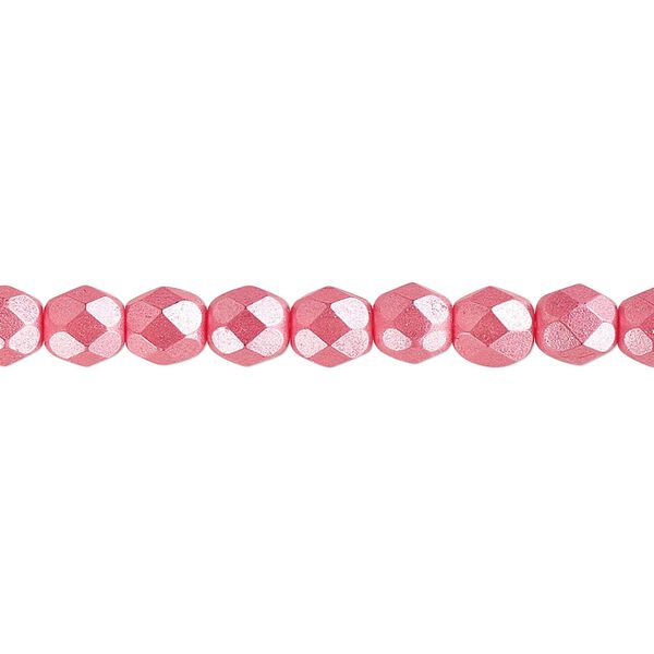 Bead, Czech fire-polished dipped décor glass, opaque pearlescent dusty rose, 6mm faceted round. Sold per pkg of 1,200 (1 mass). image number 0