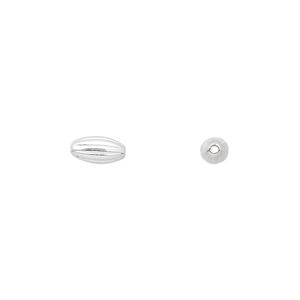 Bead, silver-plated brass, 8x4mm corrugated oval. Sold per pkg of 100.