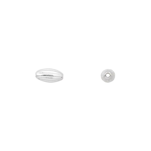 Bead, silver-plated brass, 8x4mm corrugated oval. Sold per pkg of 100. image number 0