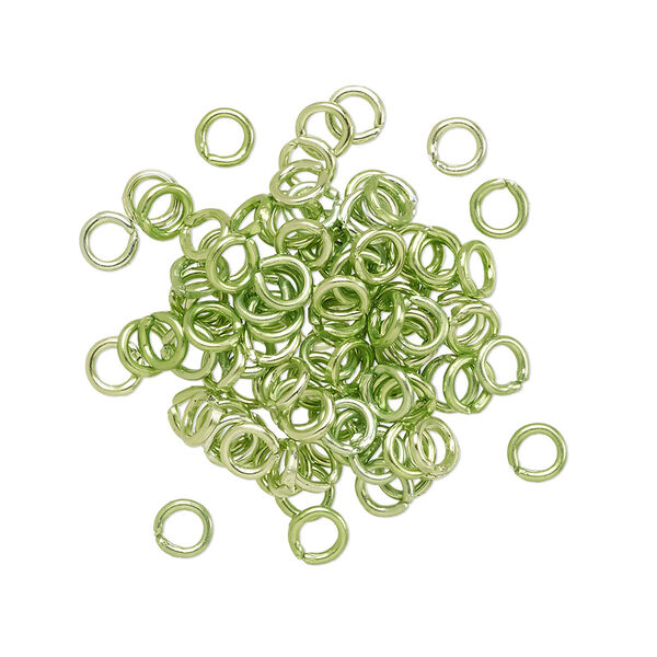 Jump ring, anodized aluminum, green, 4mm round, 2.4mm inside diameter, 20 gauge. Sold per pkg of 100. image number 0
