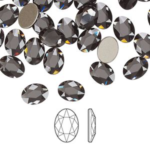 Flat back 6pk graphite foil back, Crystal Passions® 8x6mm oval 2603