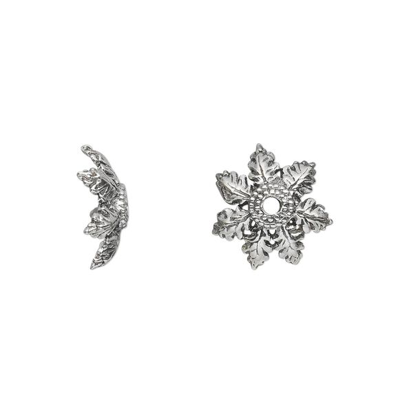 Bead cap, antiqued sterling silver, 13x5mm leaf, fits 11-14mm bead. Sold individually. image number 0