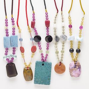 Multi-gemstone 1pkg5, mixed shape continuous necklace 20-24 inch mix 24mm-50x36mm