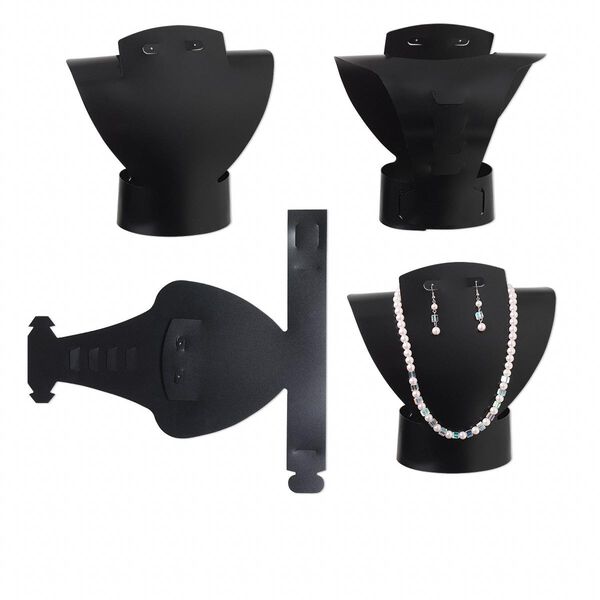 Display, foldable, necklace and earring, acrylic, black, 8-1/2 x 9 x 4-inches assembled. Sold per pkg of 2. image number 0
