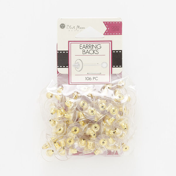 Earnut, acrylic and gold-finished steel, 11x6mm comfort clutch. Sold per pkg of 53 pairs. image number 0