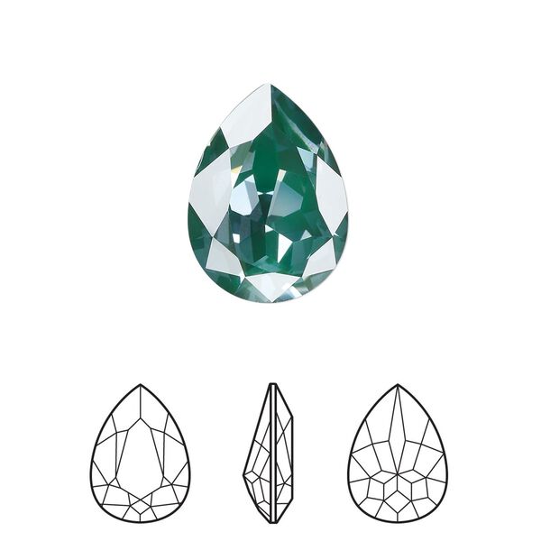 Fancy stone 48pk crystal pine green ignite LacquerPRO, Swarovski® 18x13mm pear 4320 image number 0