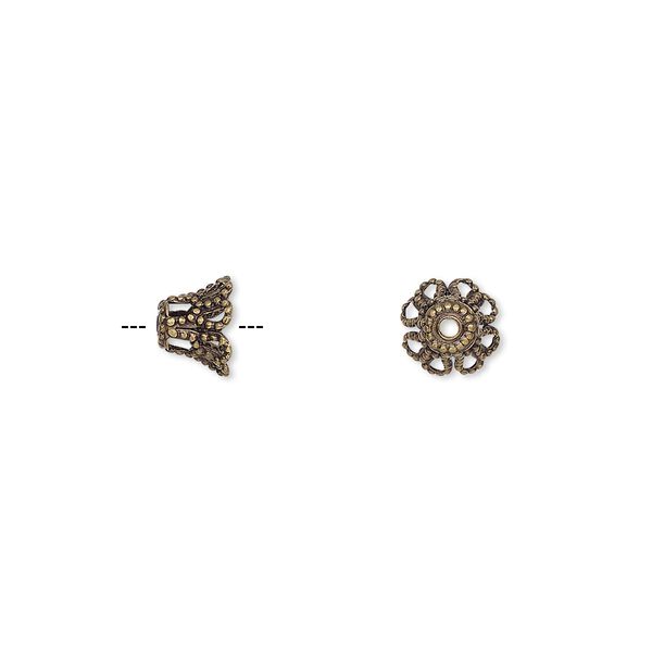 Bead cap, antique gold-plated brass, 7x5mm basket, fits 7-9mm bead. Sold per pkg of 500. image number 0