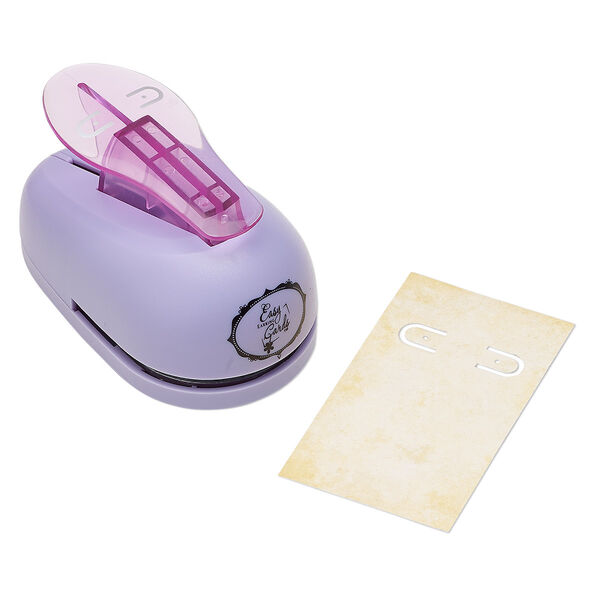 Earring card punch, plastic and "pewter" (zinc-based alloy), purple / black / grey, 4 x 2-1/2 x 2-1/4 inches for leverback / kidney / fishhook. Sold individually. image number 0