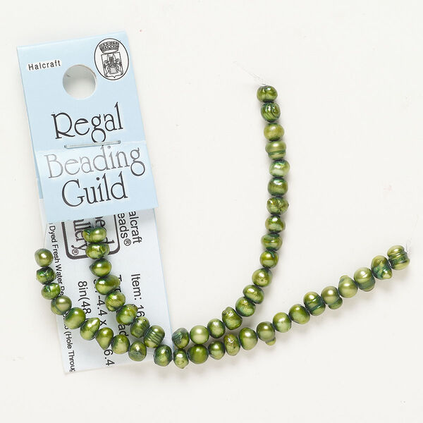 Pearl cultured freshwater 1pk 5mm semi-round, dark yellow-green D grade dyed 8 inch image number 0