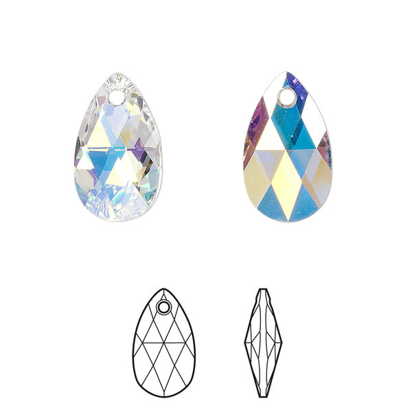 Drop 24pk crystal AB, Crystal Passions® 16x9mm pendant pear 6106 image number 0