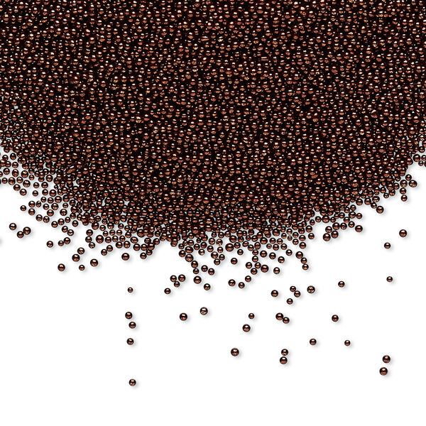 Bead, coated glass, opaque copper, 1mm undrilled micro round. Sold per 15-gram vial. image number 0