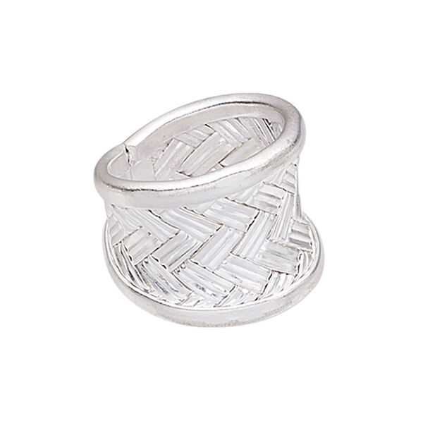 Ring, Hill Tribes, silver-plated copper, 21mm wide with weave design, adjustable from size 8 to 9. Sold individually. image number 0