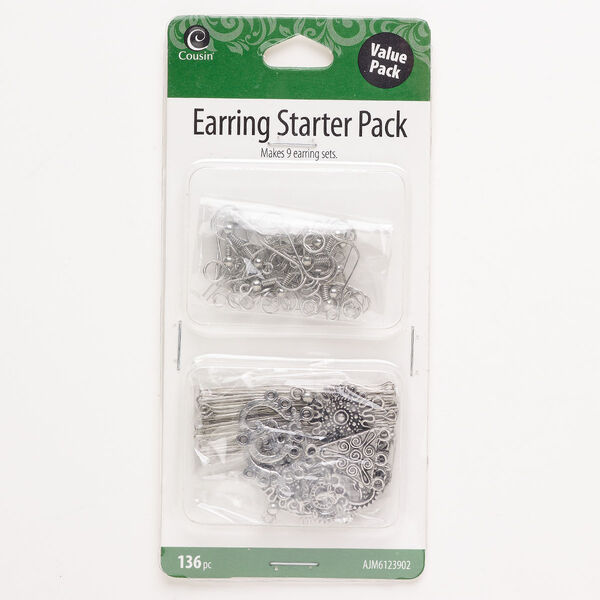 Finding assortment 1pkg136 steel assorted sizes shapes, antique silver finish image number 0
