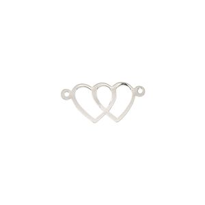 Link, sterling silver, 14x9mm open double heart. Sold individually.