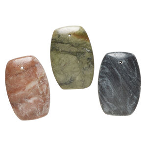 Multi-gemstone 1pkg3, top-drilled rounded domed rectangle flatback focal natural, mix 43x29mm-44x30mm
