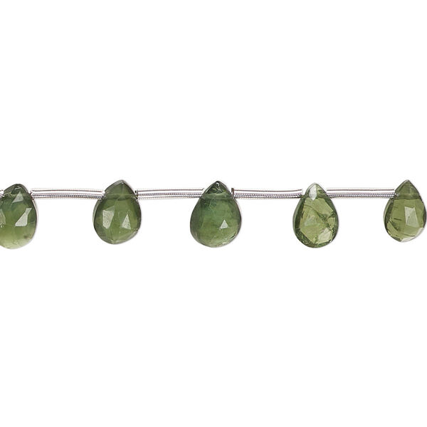 Bead, green apatite (natural), 6x4mm-7x5mm hand-cut top-drilled faceted puffed teardrop, B grade, Mohs hardness 5. Sold per pkg of 7. image number 0