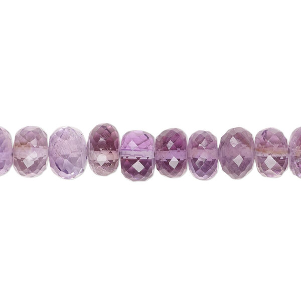 Bead, amethyst (natural), 6x4mm-8x6mm hand-cut micro-faceted rondelle with 0.4-1.4mm hole, B+ grade, Mohs hardness 7. Sold per 6-1/2 inch strand. image number 0