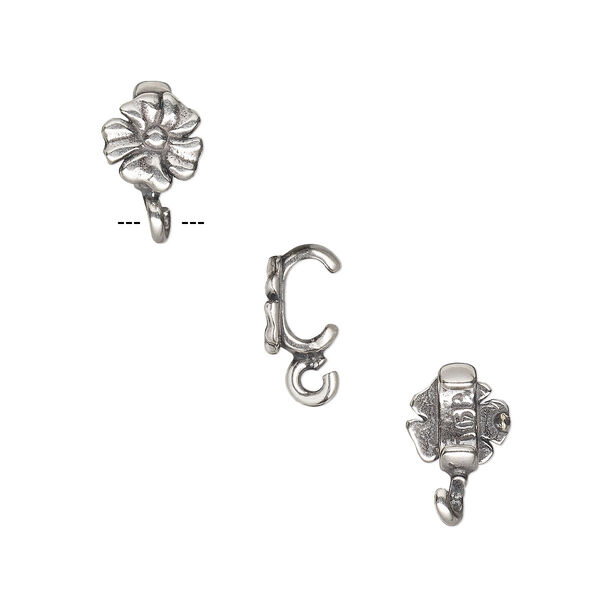 Component, JBB Findings, antique silver-plated brass, 6x6mm flower with open loop, 5x2mm inside diameter. Sold per pkg of 2. image number 0