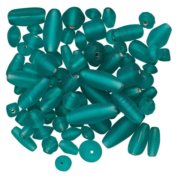 Bead mix, glass, matte teal, 7x4mm-21x11mm mixed shapes. Sold per pkg of 50 grams. image number 0
