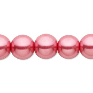 Bead, crystal pearl, bright pink, 12mm round. Sold per 15-1/2" to 16" strand, approximately 30 beads.