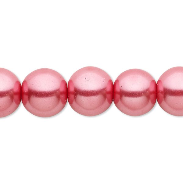 Bead, crystal pearl, bright pink, 12mm round. Sold per 15-1/2" to 16" strand, approximately 30 beads. image number 0