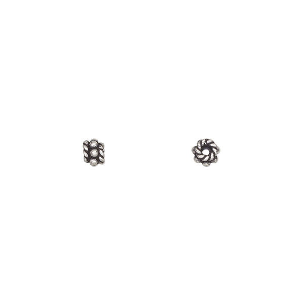 Bead, antiqued sterling silver, 4x3mm beaded rondelle. Sold per pkg of 40. image number 0