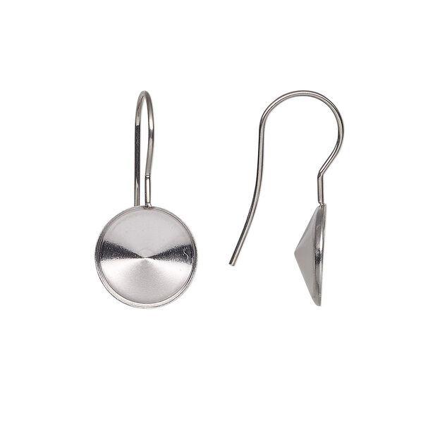 Ear wire, Almost Instant Jewelry®, stainless steel, 23mm fishhook with SS47 rivoli glue-in setting, 21 gauge. Sold per pkg of 2 pairs. image number 0