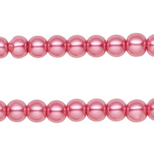 Bead, glass pearl, strawberry, 5-6mm round. Sold per pkg of (2) 15-inch strands, approximately 140 beads.