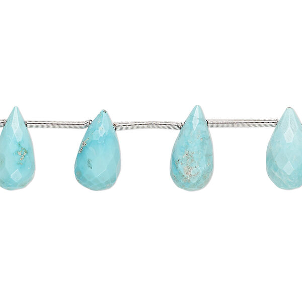 Imperial crown turquoise 1pkg12, hand-cut top-drilled faceted teardrop bead natural C+ grade, 10x5mm-12x7mm image number 0