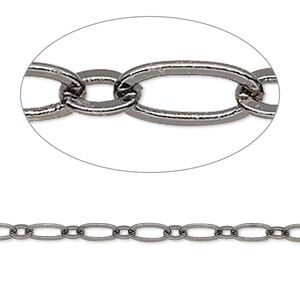 Chain 1pkg1 gunmetal-plated long & short, 3.5mm oval, brass 5 foot unfinished