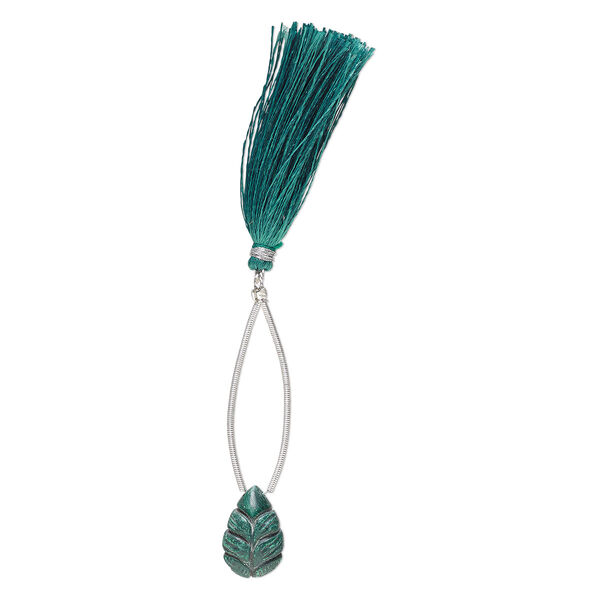 Malachite 1pkg1, hand-cut top-drilled carved leaf bead natural B grade, 18x12mm image number 1