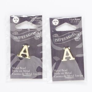 Bead, gold-finished "pewter" (zinc-based alloy), 14x13mm top-drilled alphabet letter "A" with 2mm hole. Sold per pkg of 2.