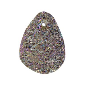 Druzy agate 1pkg1, electrocoated metallic peacock hand-cut freeform focal 28x20mm-38x26mm