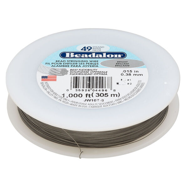 Wire, Beadalon®, nylon and stainless steel, bright, 49 strand, 0.015-inch diameter. Sold per 1000-foot spool. image number 0