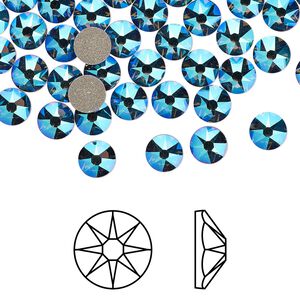 Flat back 144pk black diamond shimmer foil back, Crystal Passions® 4.6-4.8mm rose round SS20 2088