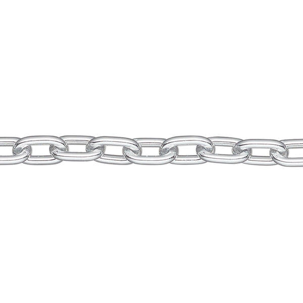 Chain, anodized aluminum, silver, 5mm oval cable. Sold per pkg of 25 feet. image number 0