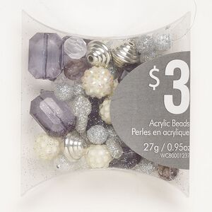 Bead mix, acrylic, pkg/27g, multicolored, 9-20x15mm mixed shapes.