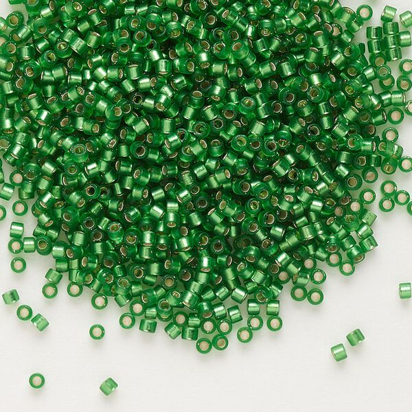 Seed bead, Delica®, glass, pkg/250g, #11 round, translucent semi-matte silver-lined green (DB-0688). image number 0