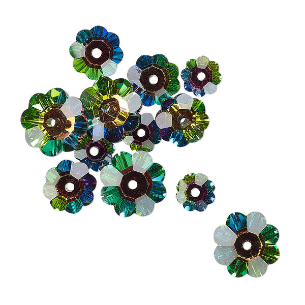 Margarita flower assortment 12pk translucent crystal vitrail foil back, Celestial Crystal® 10x3.5mm 8x3mm 6x2mm flower bead image number 0