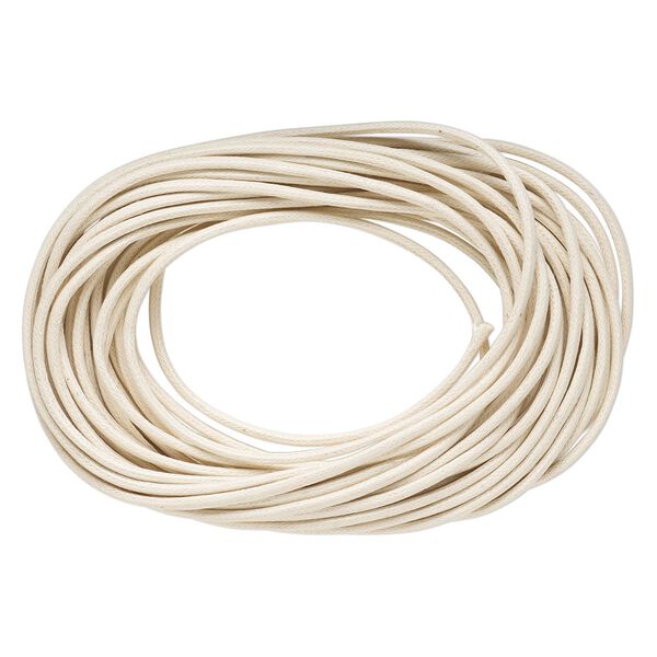 Cord, waxed cotton, ivory, 3mm. Sold per 25-foot spool. image number 0