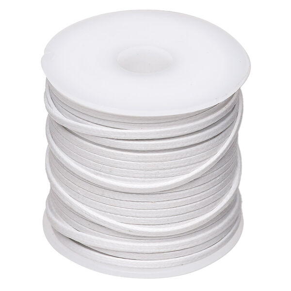 Cord, waxed cotton, white, 2mm flat. Sold per 25-meter spool. image number 0