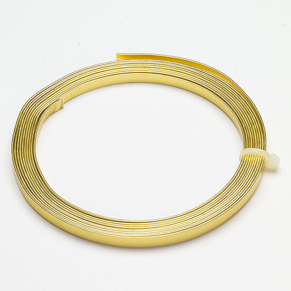 Wire, anodized aluminum, pkg/9 feet, 5mm flat, gold. image number 0