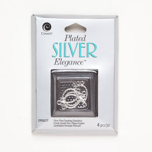 Drop 1pkg4, silver-finished brass, 15x12mm twisted teardrop with 3 bottom loops.