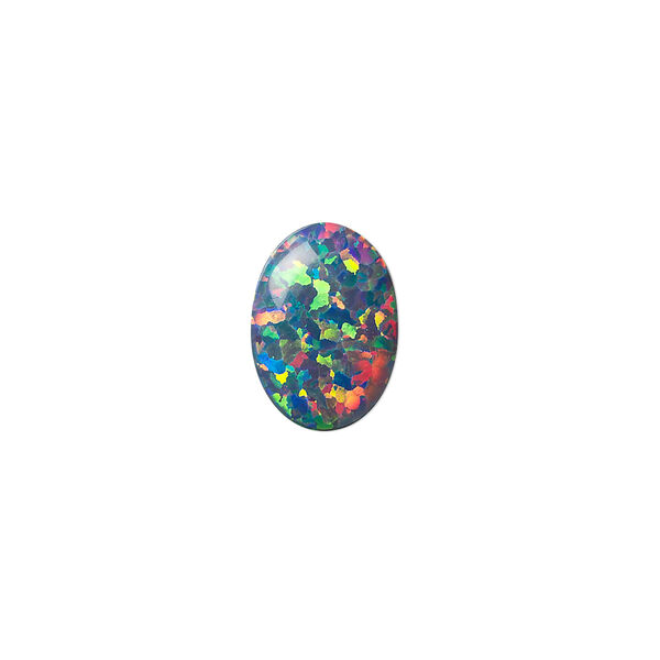 Cabochon, "opal" (silica and epoxy) (man-made), multicolored, 14x10mm calibrated oval. Sold individually. image number 0