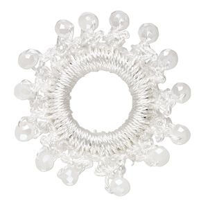 Focal, glass / nylon / steel, white AB, 36-38mm open round with fringe. Sold per pkg of 4.