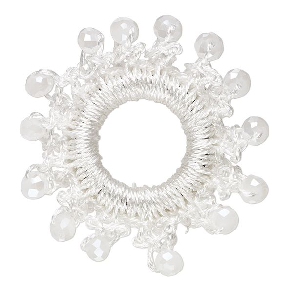 Focal, glass / nylon / steel, white AB, 36-38mm open round with fringe. Sold per pkg of 4. image number 0